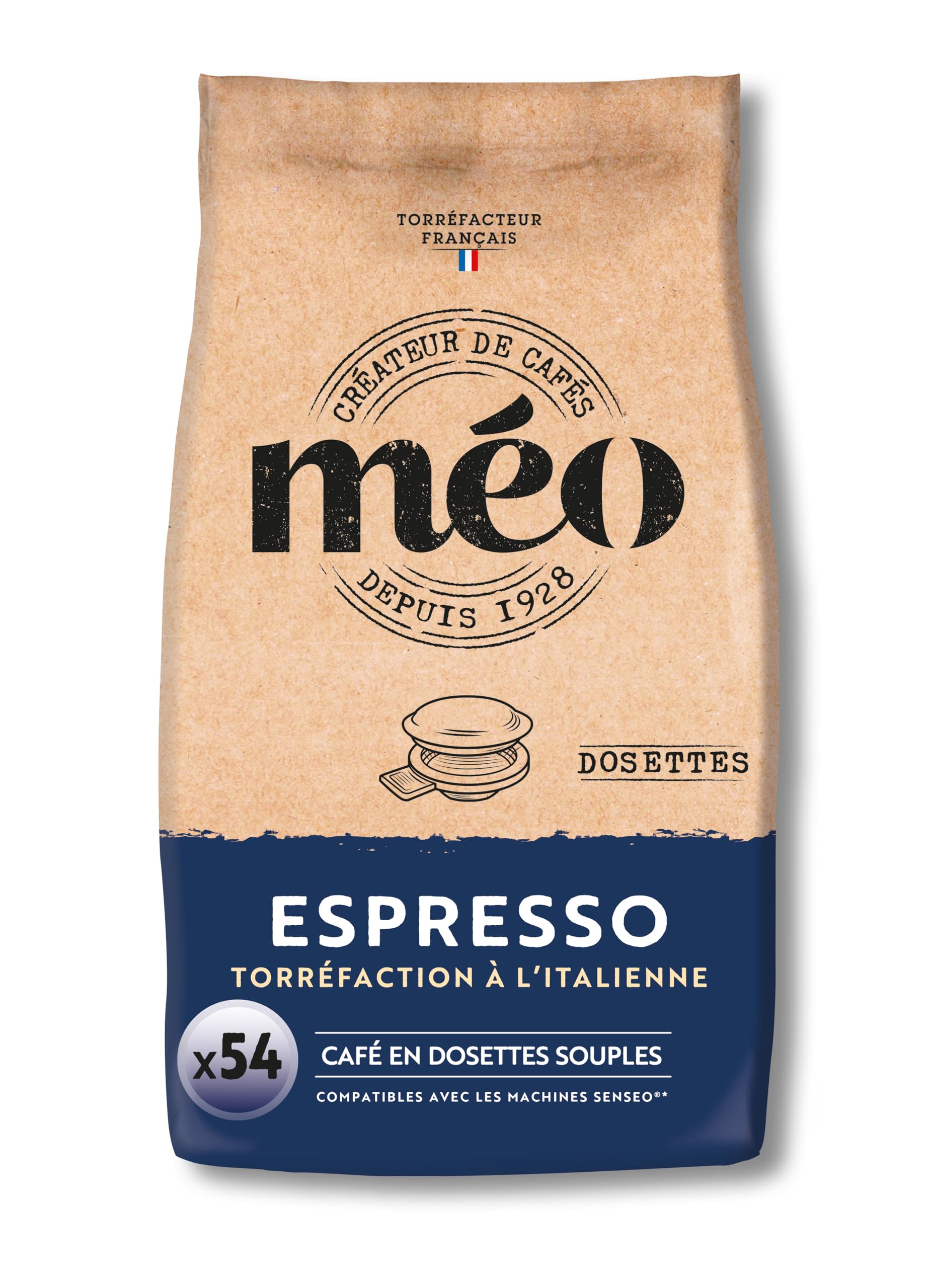 Cafés Méo - Dosettes Café Espresso - 648 Capsules - Compatible avec Senseo - Intensité 9/10 - Arômes Authentiques, Aromatique, Crème Généreuse - Lot de 12x54