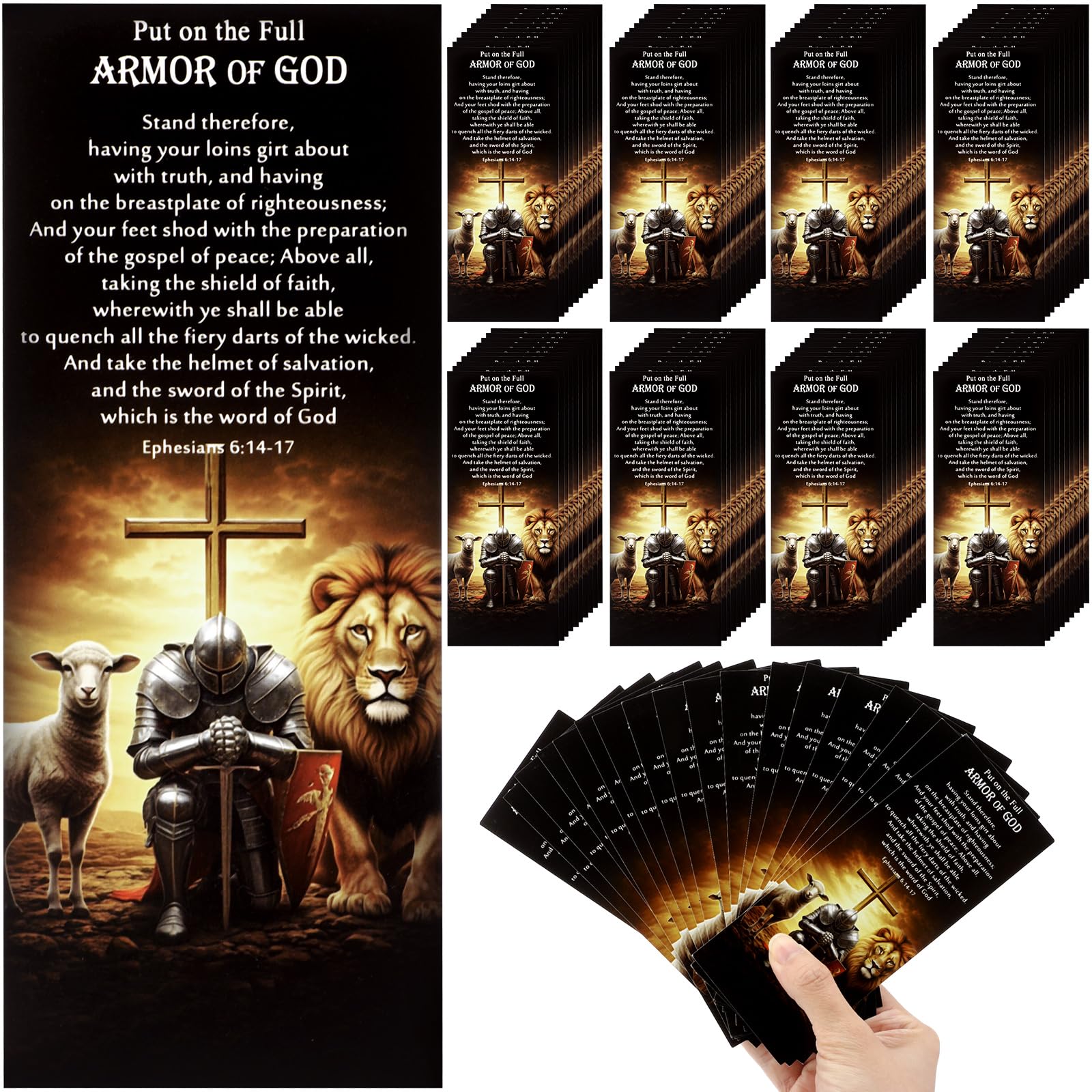 Dunzoom 100 Pcs Armor of God Bookmarks Christian Church Gifts Bible Verse Bookmarks Bulk for Men Pastor Clergy Appreciation Gifts for Sunday School