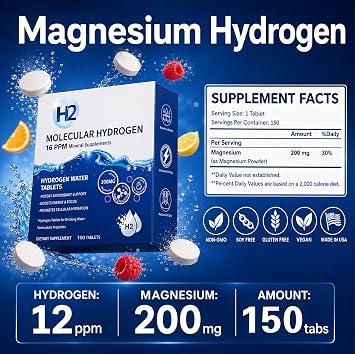 Hydrogen Water Tablets with Magnesium, 12 PPM H2 Molecular Hydrogen,150Pcs