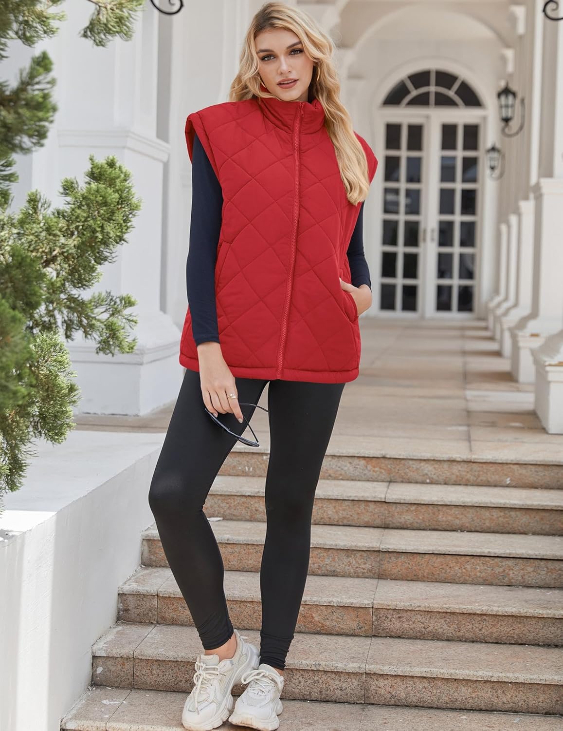 Zeagoo Womens Oversized Puffer Vest Zip Up Stand Collar Lightweight Sleeveless Warm Outerwear Padded Jacket Winter Coat Red M - Image 6