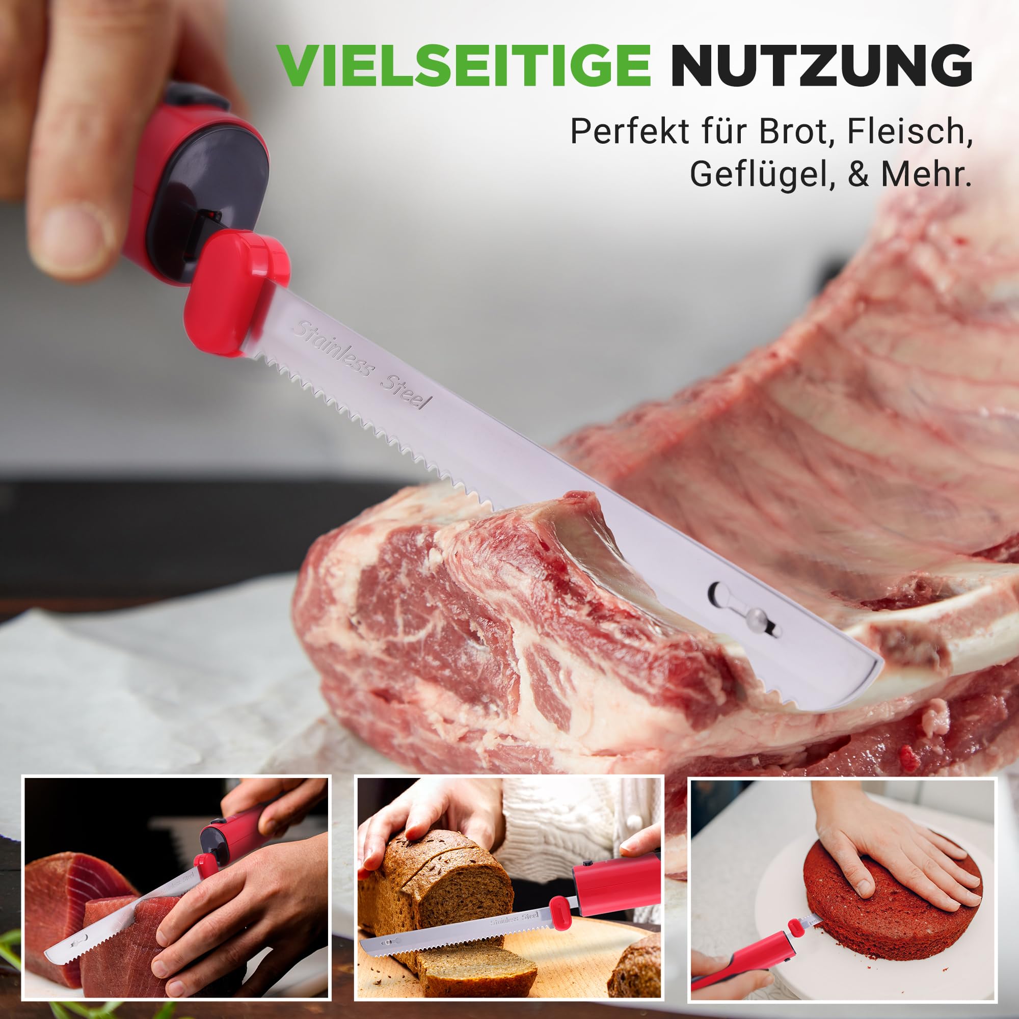 NutriChef Allesschneider Elektrisch – Kabelloses Messer mit USB-C & 29 cm Klinge für Fleisch und Brot