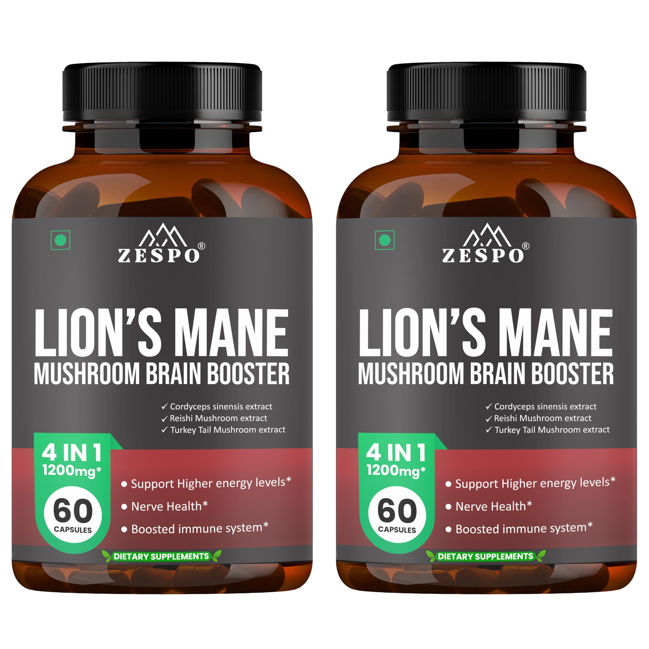 Zespo Organic Lions Mane Mushroom, 4in1-1200MG - Brain Booster with Reishi, Turkey Tail Mushroom & Cordyceps Sinensis - Pack of 2 (B0C9MDTDJK) Amazon Price History, Amazon Price Tracker