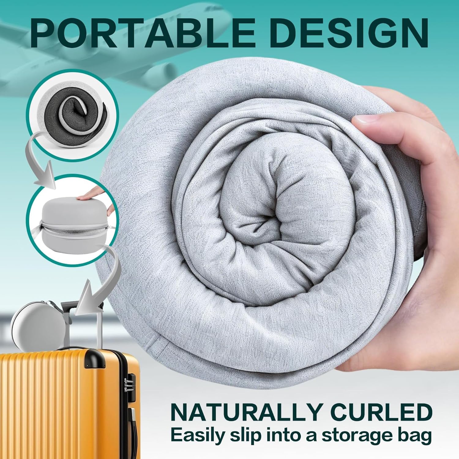 Travel Pillow with Hood - Memory Foam Neck Pillow for Airplane | Soft Travel Neck Pillow, 360°Head Support for Long Flight, Car, Office, Set with Eye Mask, Earplugs, Storage Case, Light Gray