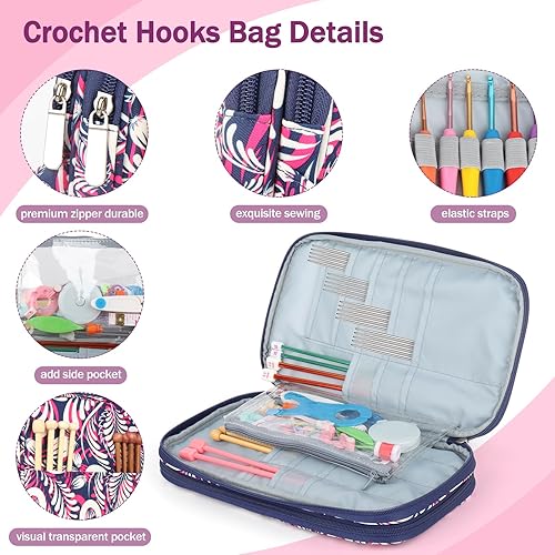 Miniatura 4 de Katech Estuche para agujas de tejer vacías portátil, organizador de bolsa de almacenamiento con cremallera con bolsillo transparente y ranuras para