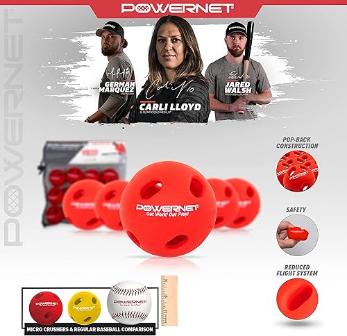 Miniatura 4 de PowerNet Corbin Carroll - Bate de carga rápida + 6 microtrituradoras amarillas, paquete de 12 bolas de entrenamiento de vuelo limitado