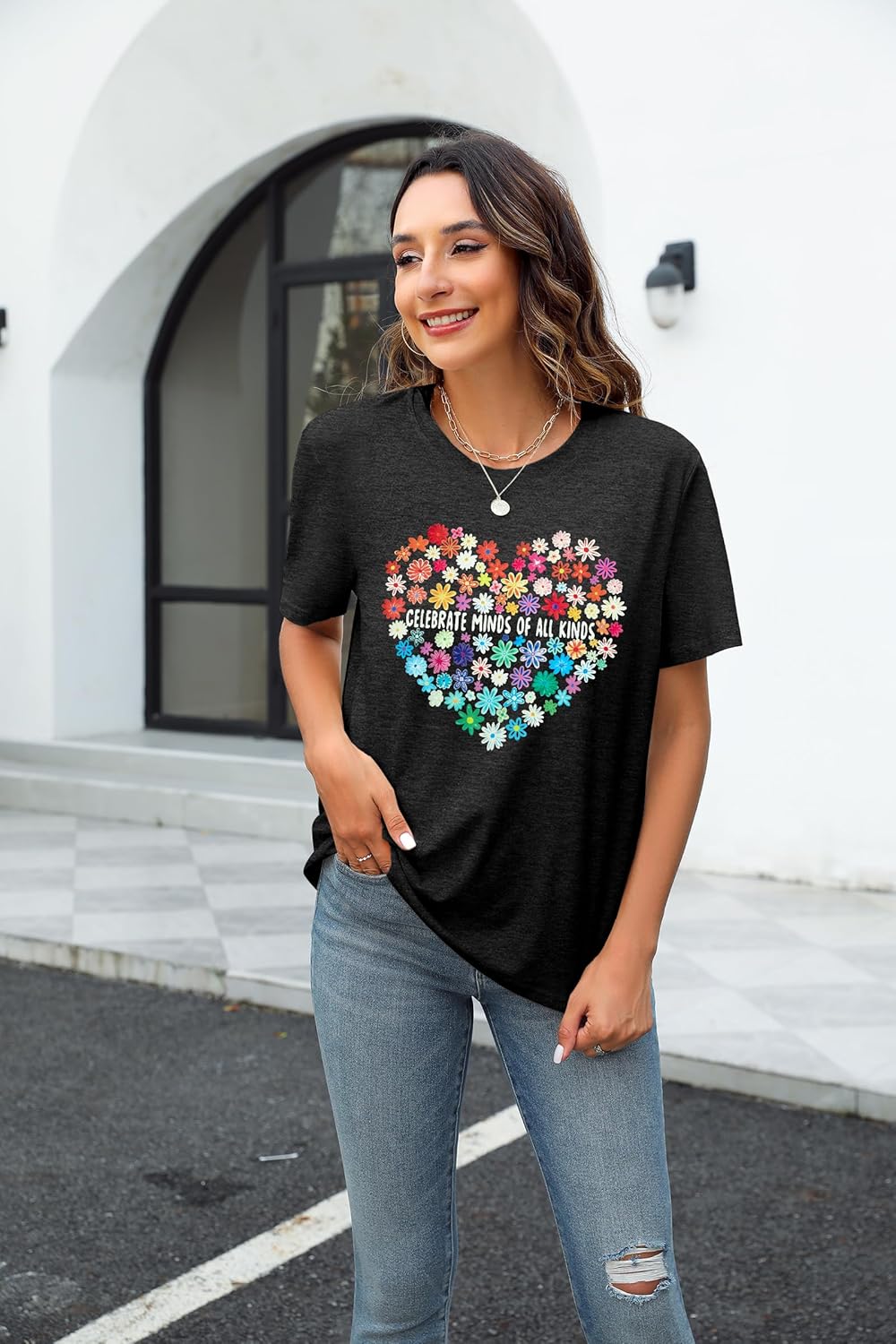 Celebrate Minds of All Kinds Shirts Heart Autism Awareness T Shirt for Women Mental Health Inspirational Tees - Image 2