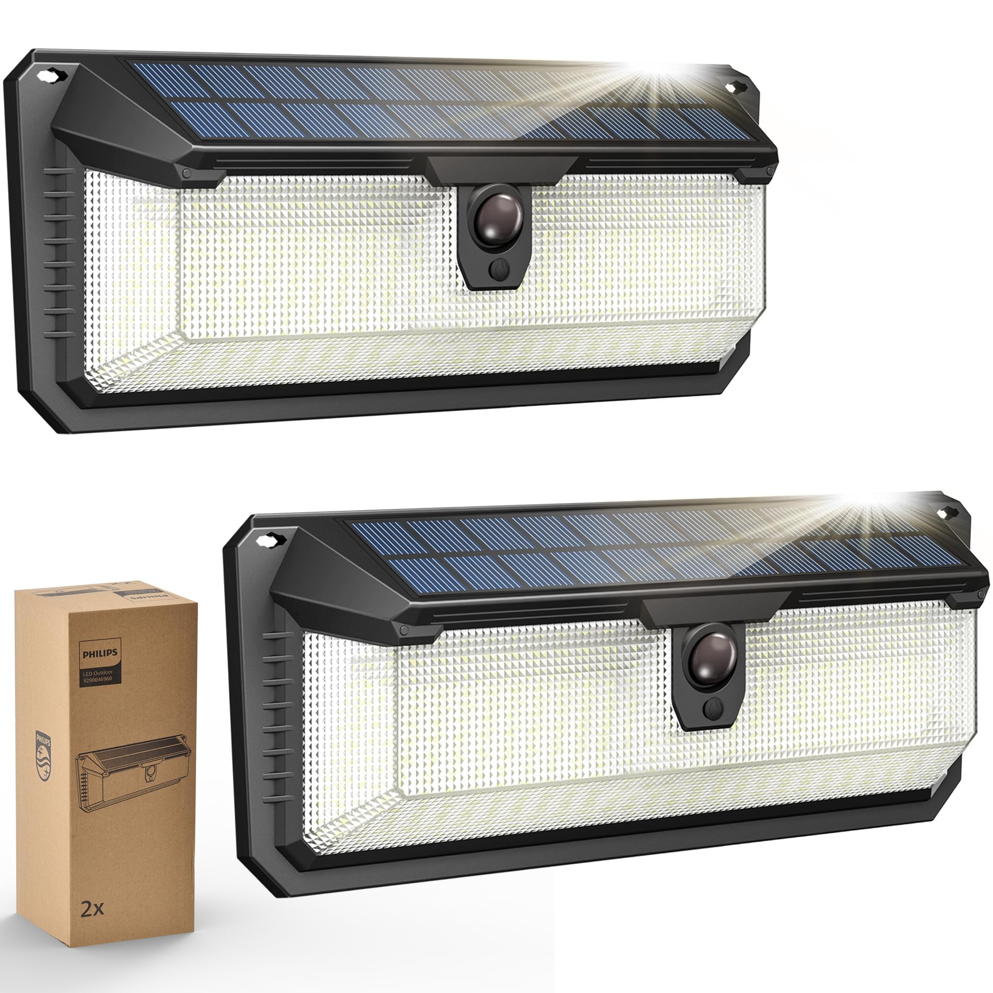 Philips Solar Lights Motion Sensor Outdoor, 258 LEDs Solar Powered Security Lights, 3 Lighting Modes, Waterproof Wall Lights for Outside Yard Fence Garden Garage (2)