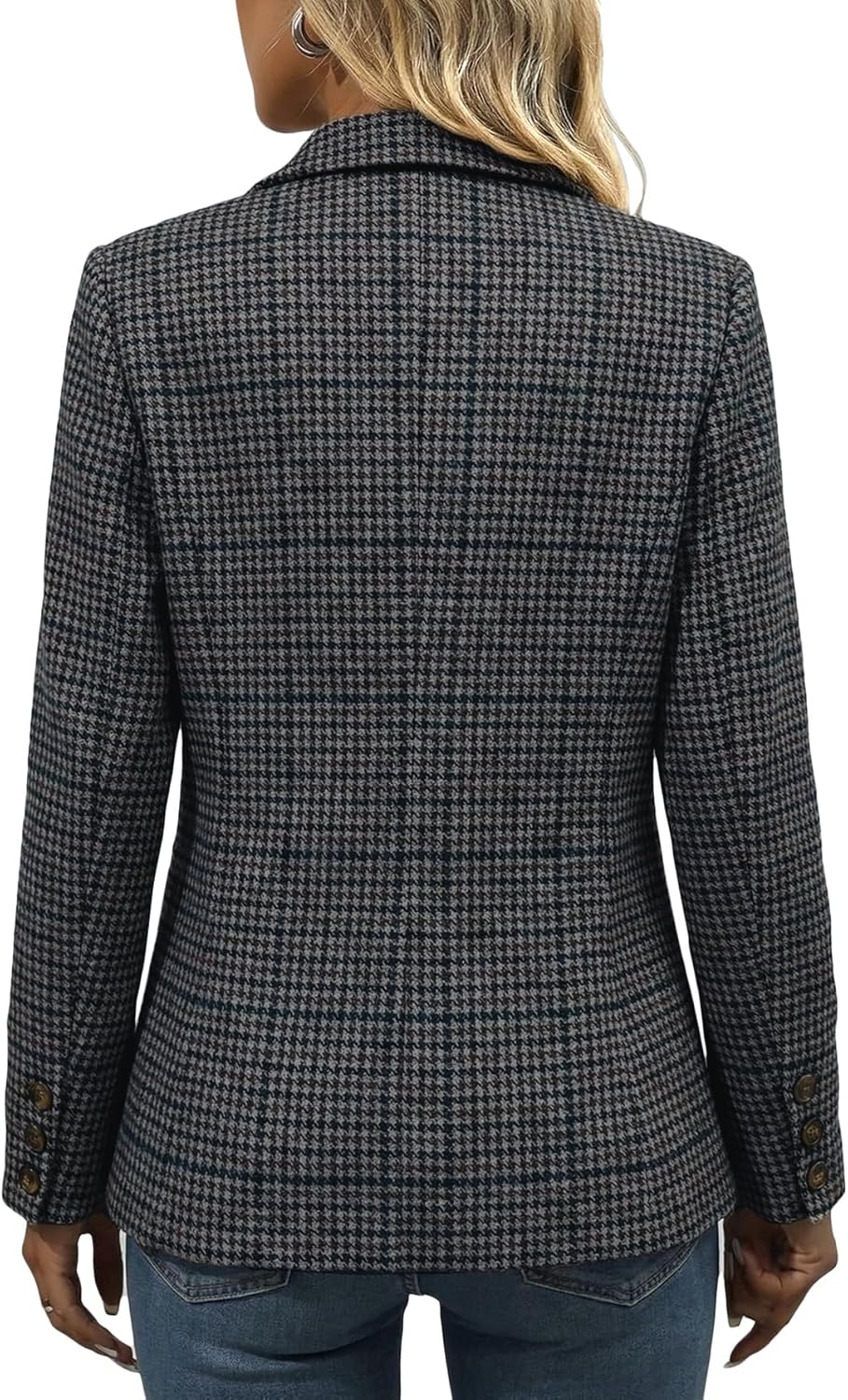 Mina Self 2026 Women's Tweed Houndstooth Blazer - Plaid Fully Lined Work Casual Office Jackets Suit with Pockets - Image 3