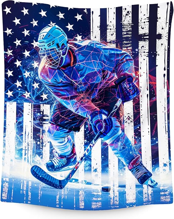 Hockey Blanket, Boys Blankets for Kids, Ice Hockey Gifts for Sports Lovers, Cozy Flannel Throw for Boys Room Decor, 30"x40"