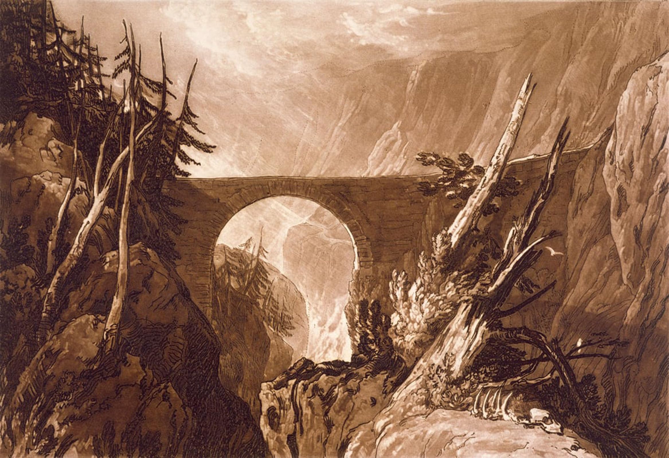 SERENDIPITP Retro Picture Poster Wall Art Pictures Painting Little Devil's Bridge From the 'Book of Studies' Engraved by Mallord William Turner Wall Art Canvas Print for Wall Decor 60x90cm