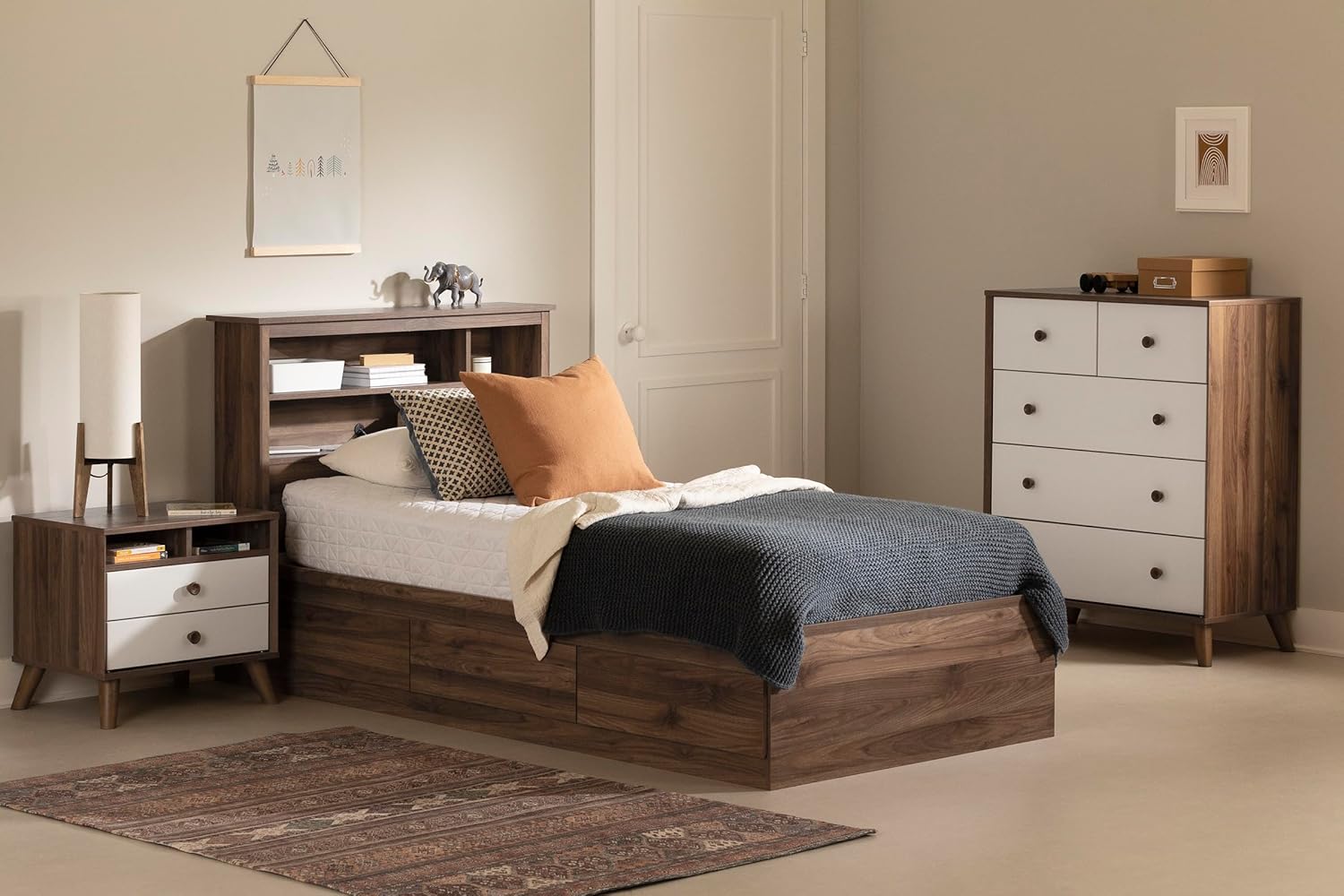 South Shore Yodi Headboard Natural Walnut, Scandinavian