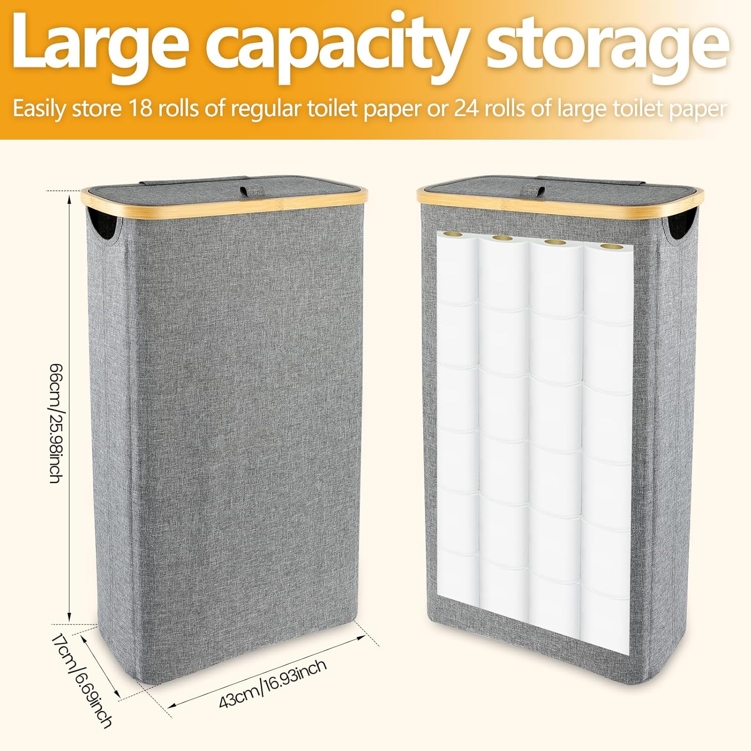 Toilet Paper Storage with Lid, Large Capacity Toilet Paper Basket for Home Bathroom(Grey)