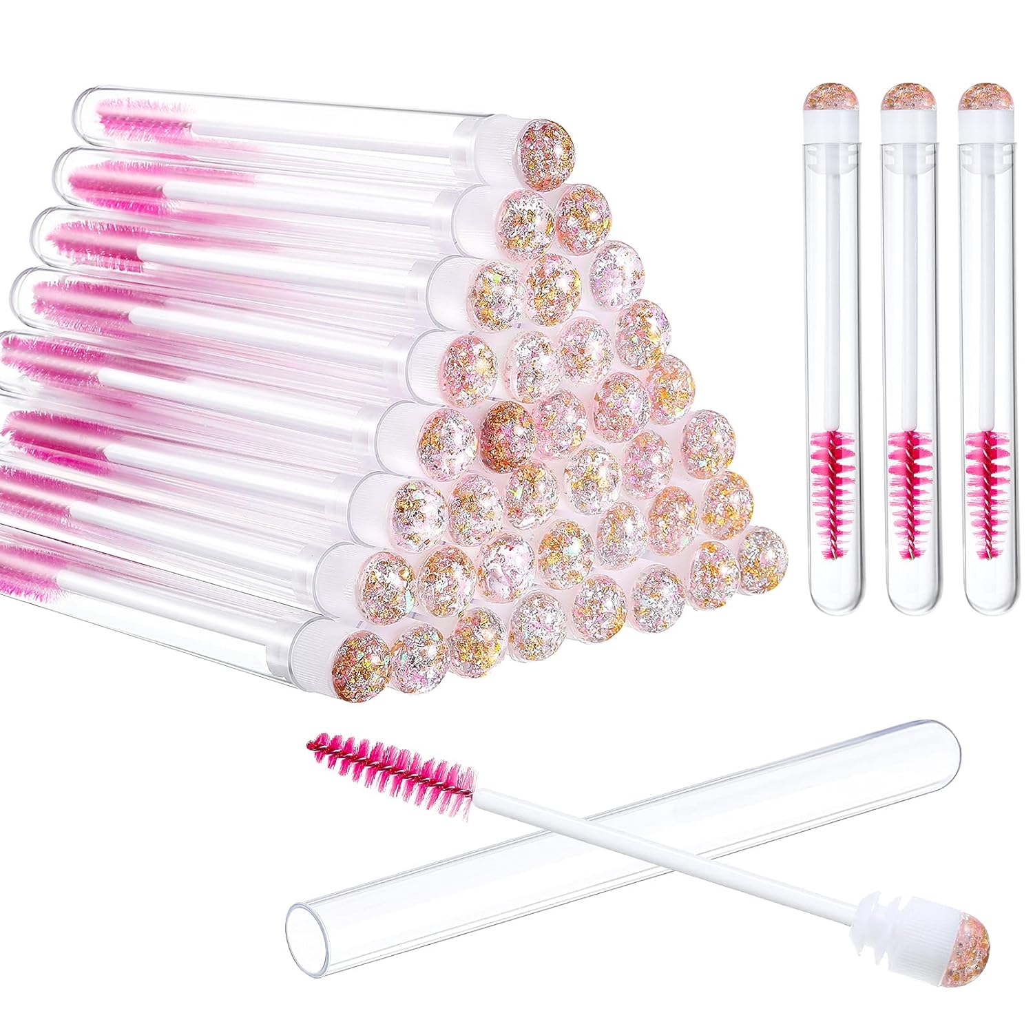 80 Pieces Disposable Mascara Brushes Tubes Set, 40 Pieces Empty Mascara Wand Tube with 40 Pieces Eyelash Brush Makeup Tool Cleaning Brush for Eyelash Extension (Pink Gold Sequins Style) : Beauty & Personal Care