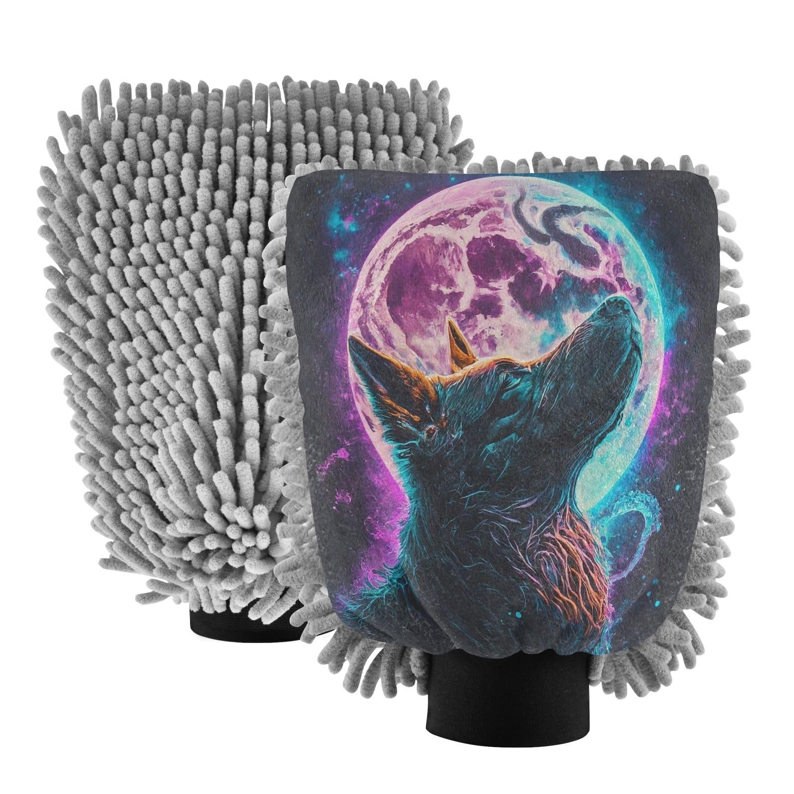 Hezely The Proud Wolf Car Wash Mitt, 2PK Scratch Free Lint-Free for Car Washing and Detailing