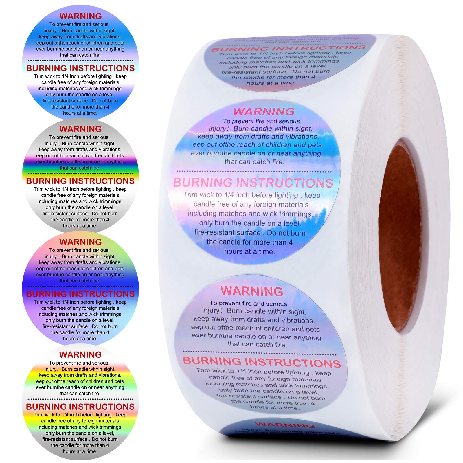 Buy 1000 Pieces Candle Warning Labels Holographic Candle Safety Labels