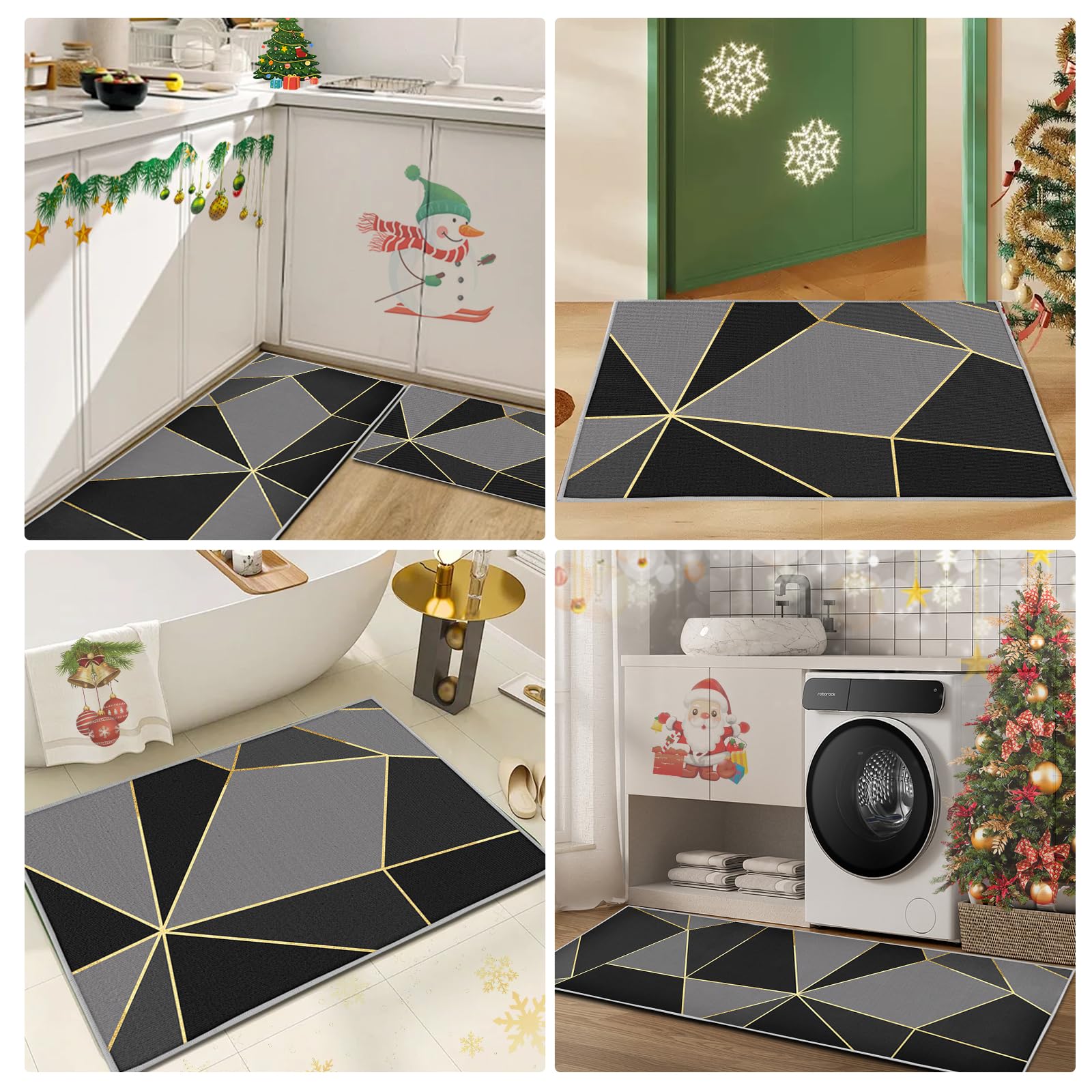 Set di 2 tappeti da cucina, Geometria passatoia cucina,tappeto cucina antiscivolo lavabile per cucina, lavanderia, soggiorno (Geometrico, 43x150cm+43x75cm)