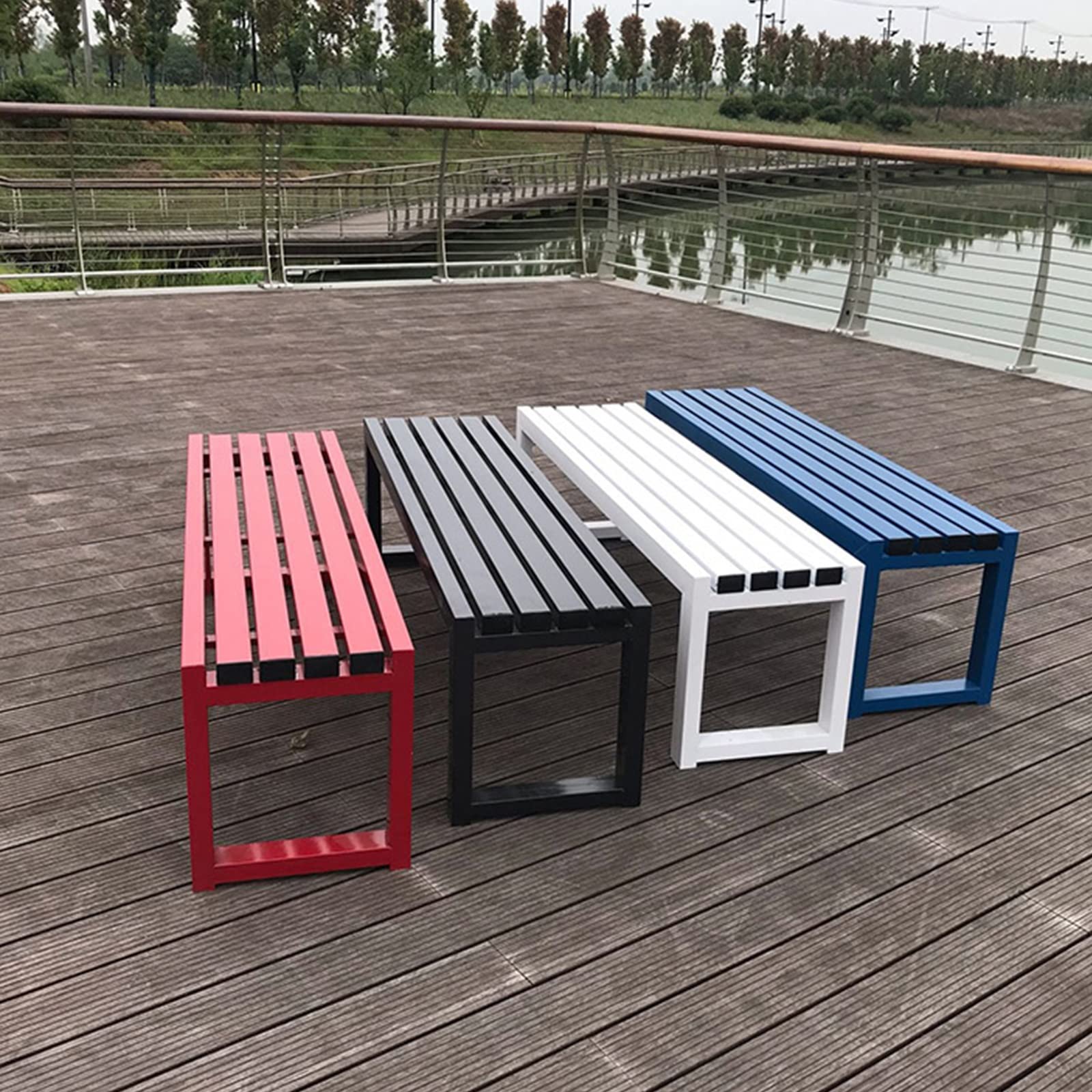 Metalowa ławka ogrodowa na zewnątrz stylowe siedzenia na patio odporne na warunki atmosferyczne ławki ogrodowe meble ogrodowe nowoczesne ławki tarasowe idealne na podwórko lub przy basenie