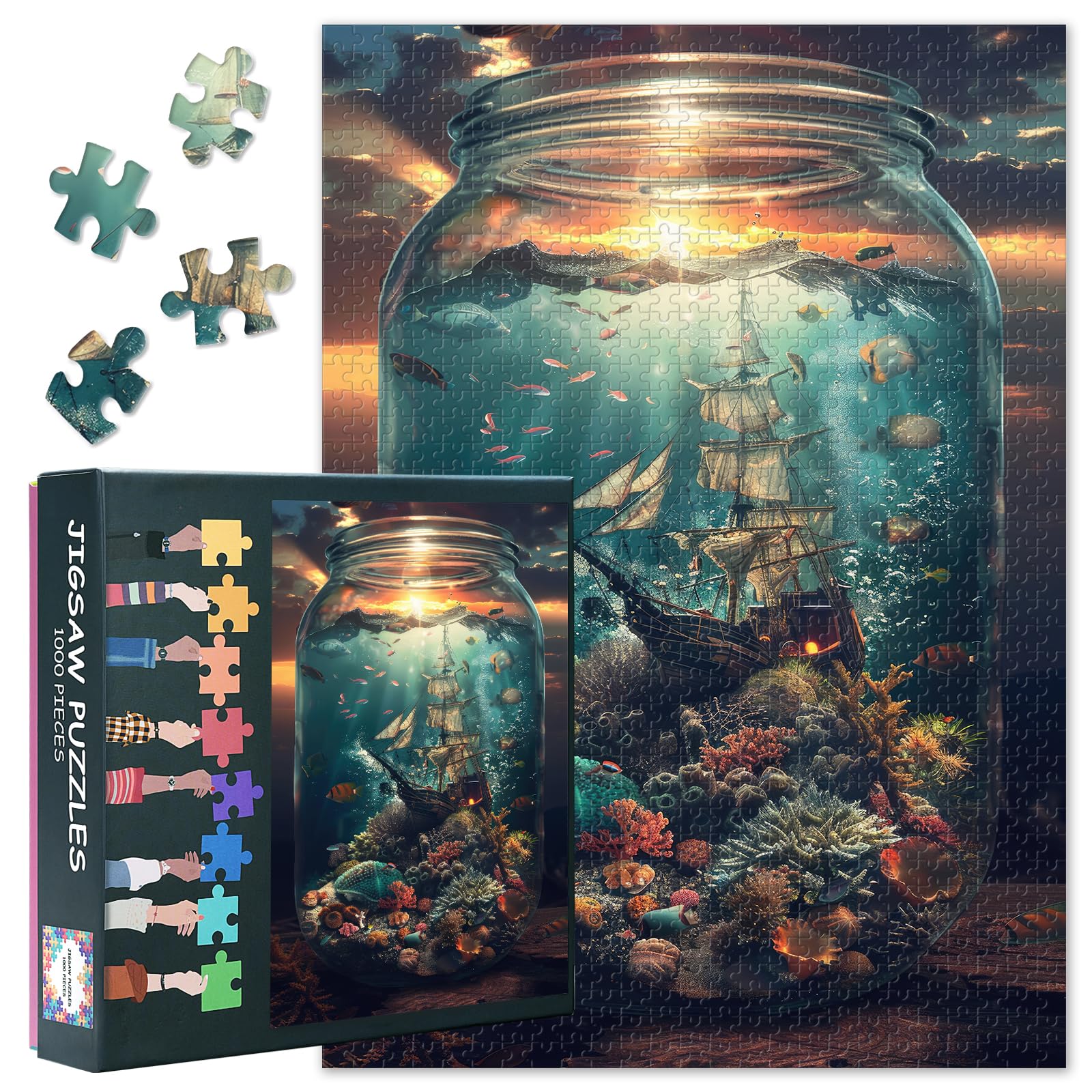 1000 Piece Jigsaw Puzzle for Adults - Underwater World in the Bottle is a Natural Dream, Ship Puzzles for Adults & Family, Challenging Adult Puzzle Games, Puzzles Size: 20x27 Inches โ image 1