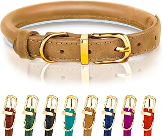 OOPSDOGGY Reflective Rolled Leather Dog Collar Adjustable Soft Padded Pet Collar for Small Medium Large Breed Dogs (Camel, S, 10"-13")