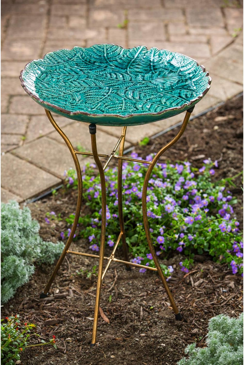 Evergreen Garden Beautiful Summer Colorful Botanicals Ceramic Bird Bath with Stand - 16 x 16 x 2 Inches Fade and Weather Resistant Outdoor Decoration for Homes, Yards and Gardens