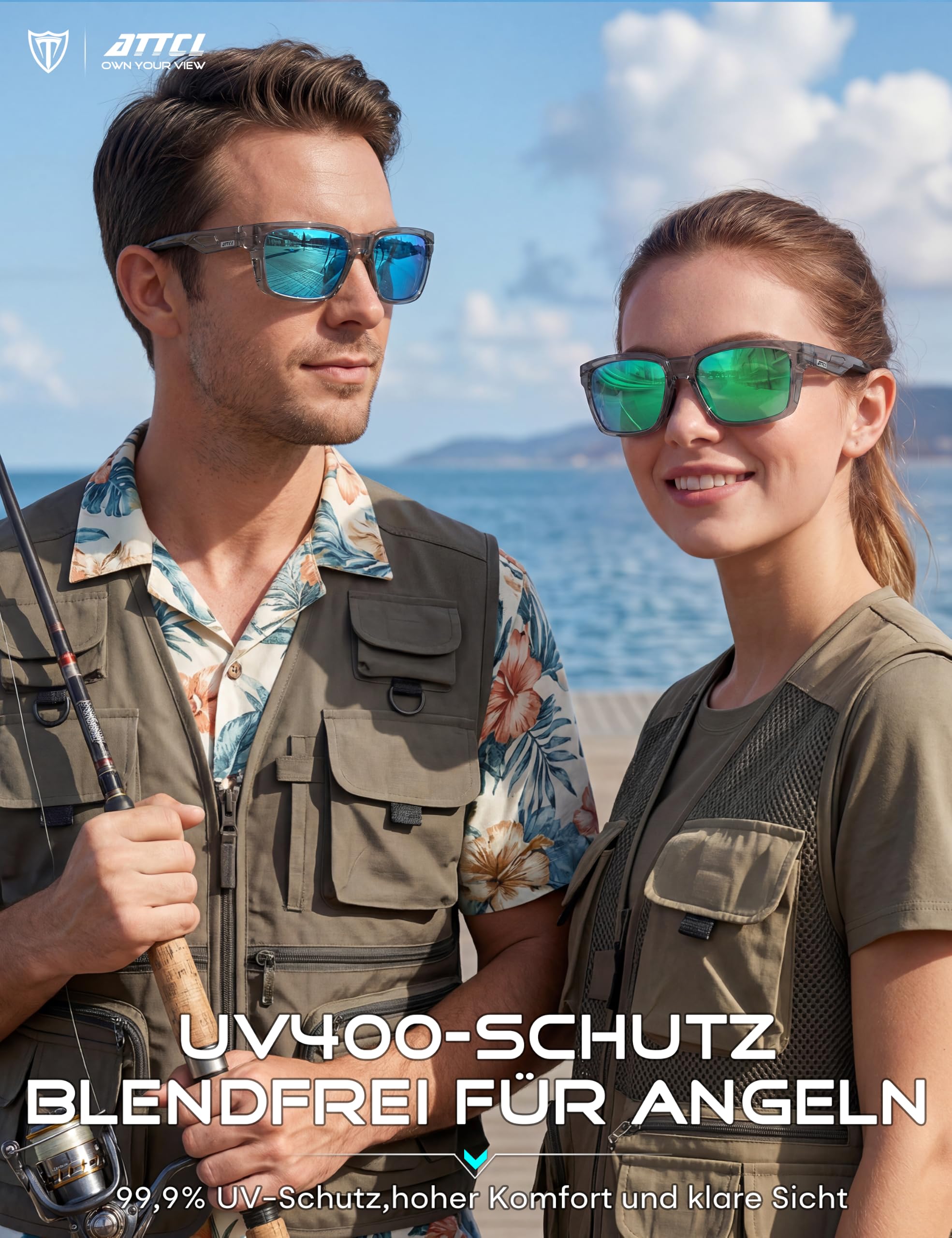 ATTCL Sonnenbrille Herren Polarisierte Sportbrille Fahrerbrille TR90 Rahme Ultra Leicht CAT 3 UV400-Schutz