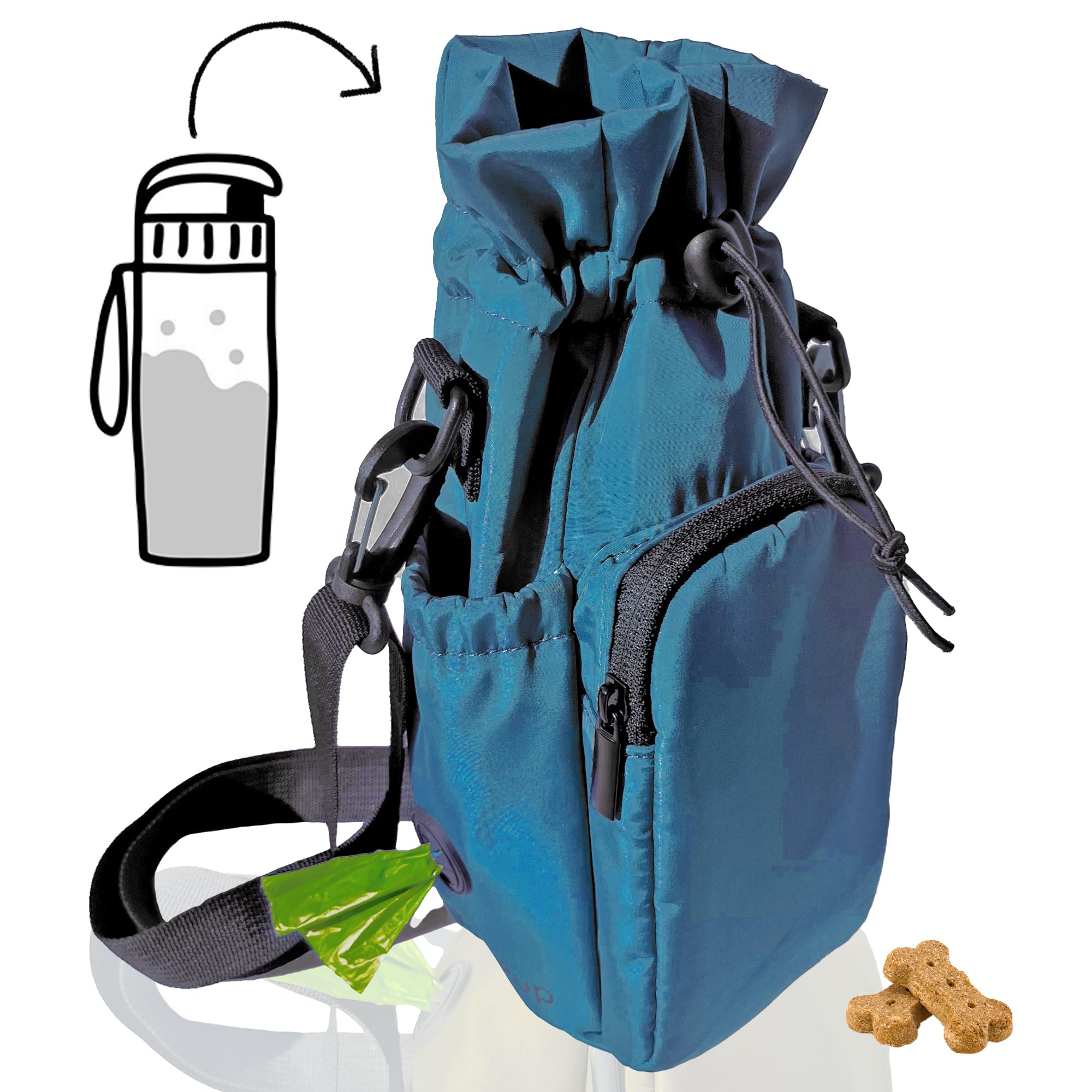 Bolsa Impermeable para pasear Perros y Soporte Universal para Botella de Agua, dispensador de Bolsas de excremento Integrado, Bolsa Cruzada Unisex para Caminar, Senderismo, Entrenamiento