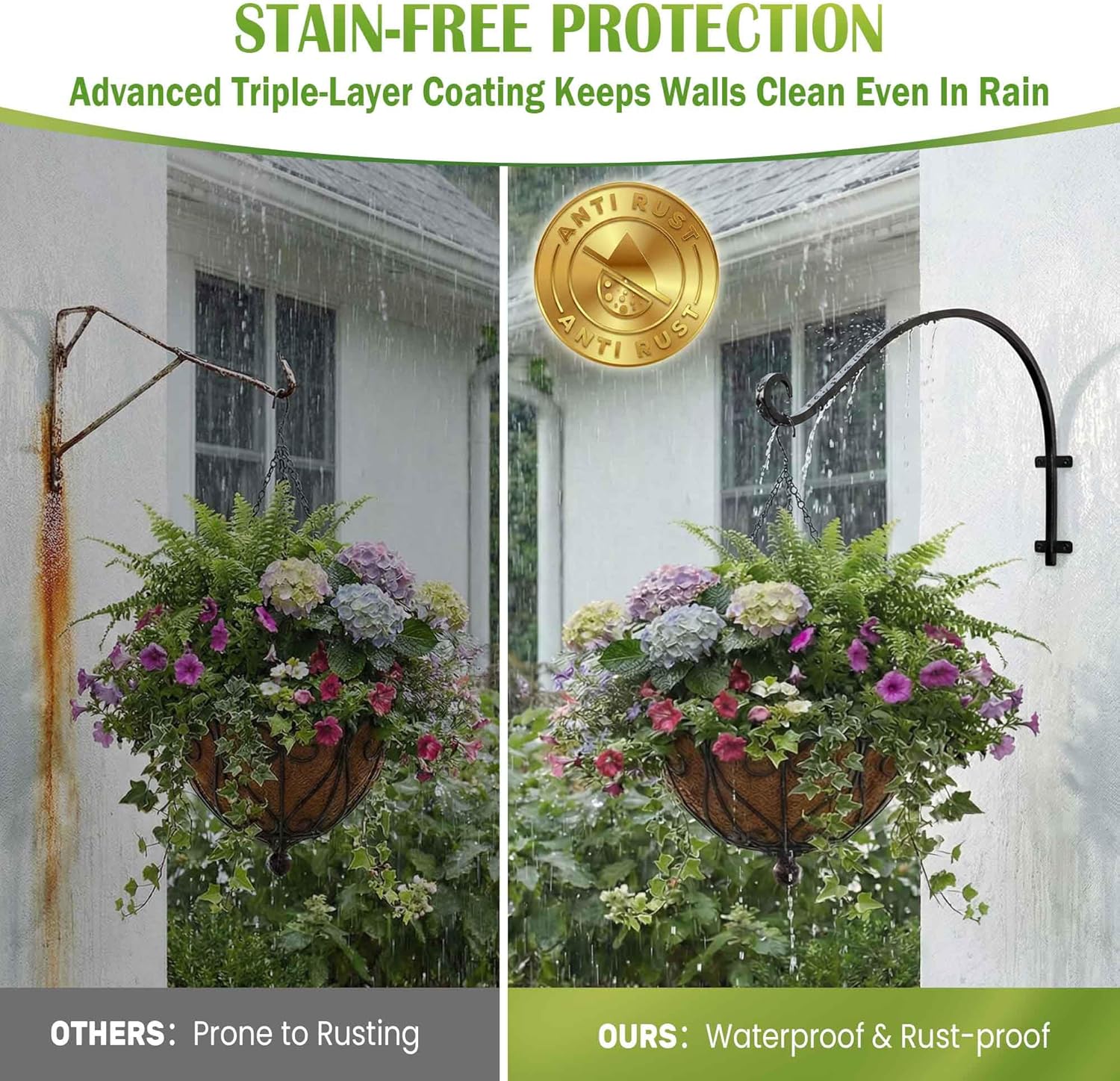 AJART Plant Hanger Bracket Outdoor: 16-Inch Metal Bird Feeder Wall Hooks - 2 Pieces Heavy Duty Plant Hanger Hook for Hanging Flower Baskets