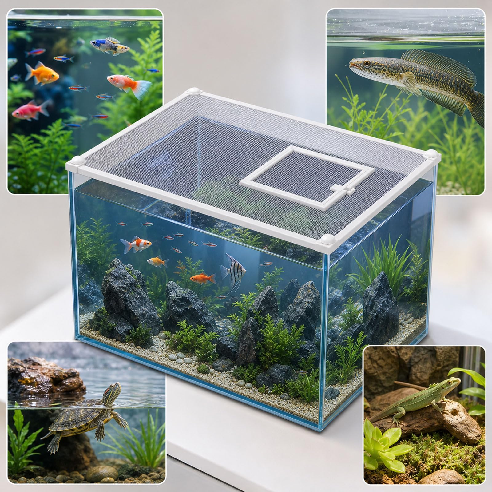 Tapas De Acuario,Red Magnética Anti-Salto para Acuario,Cubierta De Pantalla para Acuario,con Ventana pequeña de alimentación,Buena Ventilación,para Oficina Vestíbulo Tienda de Mascotas