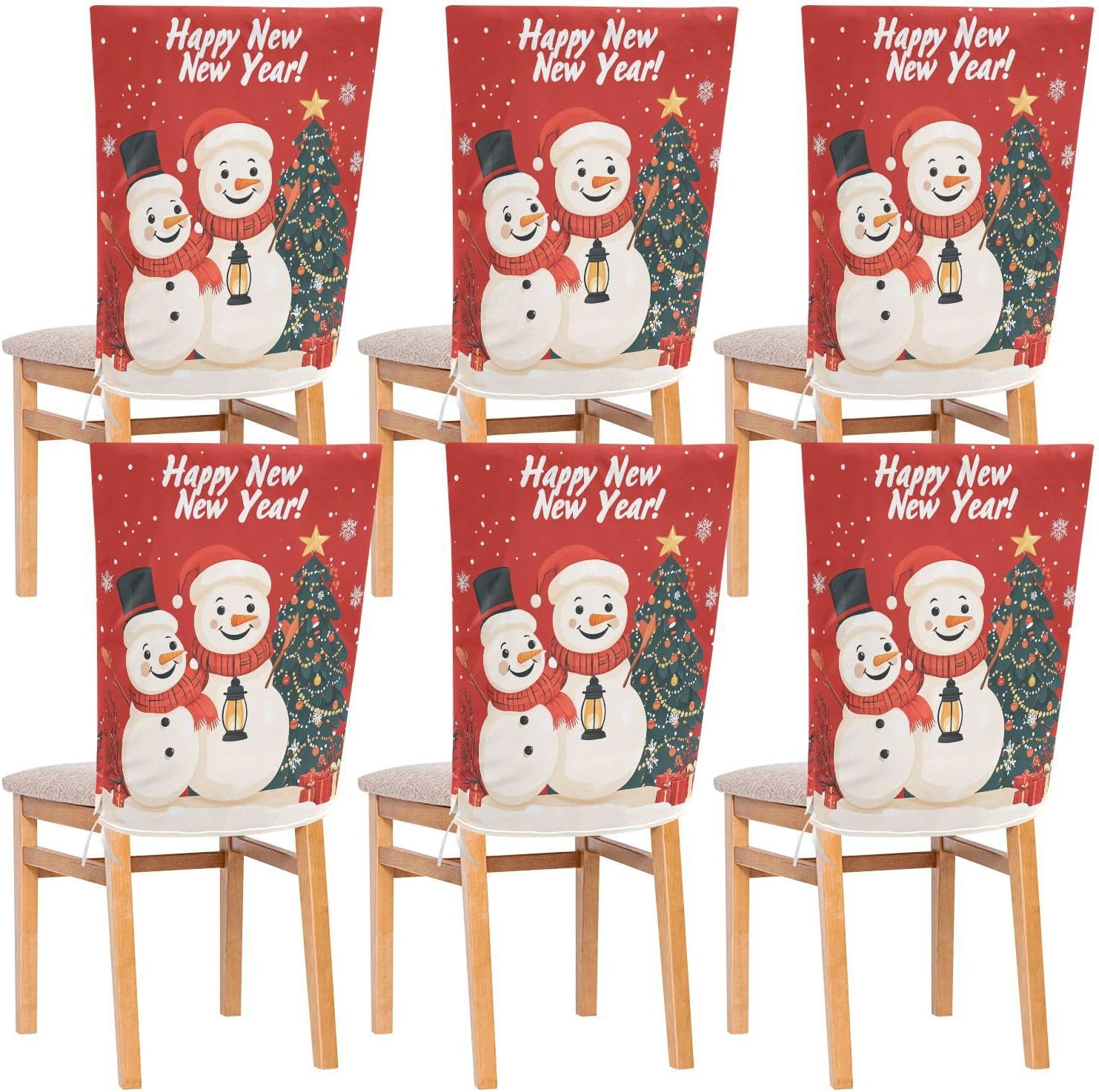 MNSRUU Christmas Chair Back Cover for Dining Room,Snowman Chair Slipcovers Set of 6, Snowman Chair Cover for Kitchen Hotel Holiday Party Decor,707