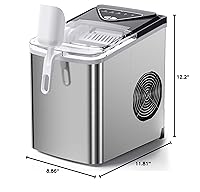Vista 28 de Silonn - Máquina de hacer hielo para encimera, 9 cubos listos en 6 minutos, 26 libras en 24 horas, autolimpiable, cuchara de hielo y canasta, 2