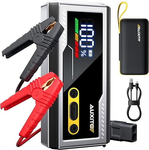 AUXITO Arrancador de 6000A, arrancador de batería de coche de 12V, hasta todos los motores de gasolina y diésel de 12L con pantalla LED, caja de