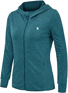 Laufjacke Damen mit Kapuze UPF 50+ UV Sonnenschutz Hoodie Full Zip Sportjacke Leicht Fahrradjacke Langarm für Laufen Yoga Fitness