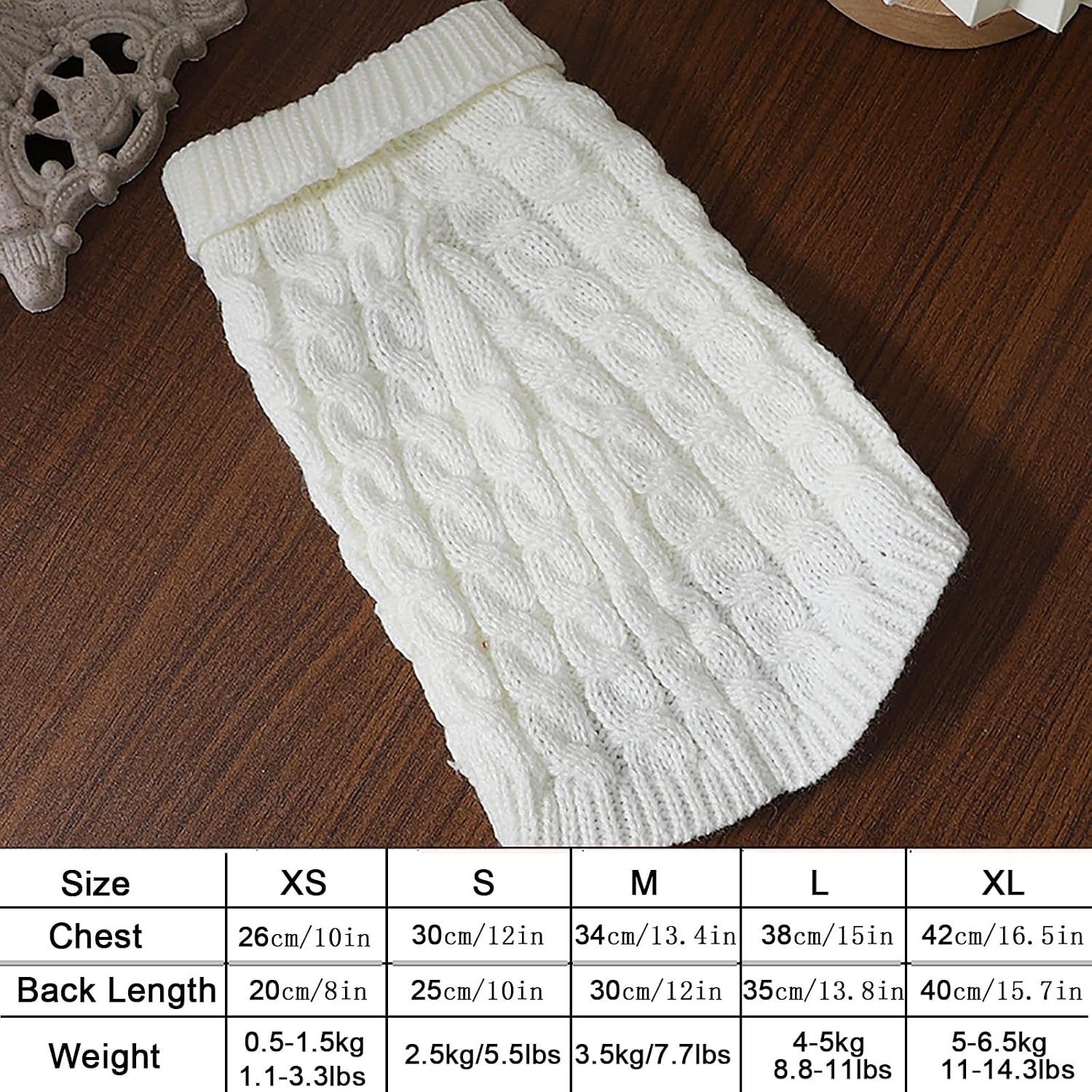 Dog Sweaters for Small Dogs, Fall Dog Turtleneck Pullover Sweater, Lightweight Pet Clothes in Cold Weather Sweaters for Dogs Cats(White,X-Small)