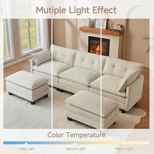 Miniatura 8 de Sofá Seccional Modular, 111.5" en Forma de U de Pana Cómodo Sofás Seccionales para Sala de Estar, Sofás Nube de 3 Plazas con 2 Otomanas Móviles,