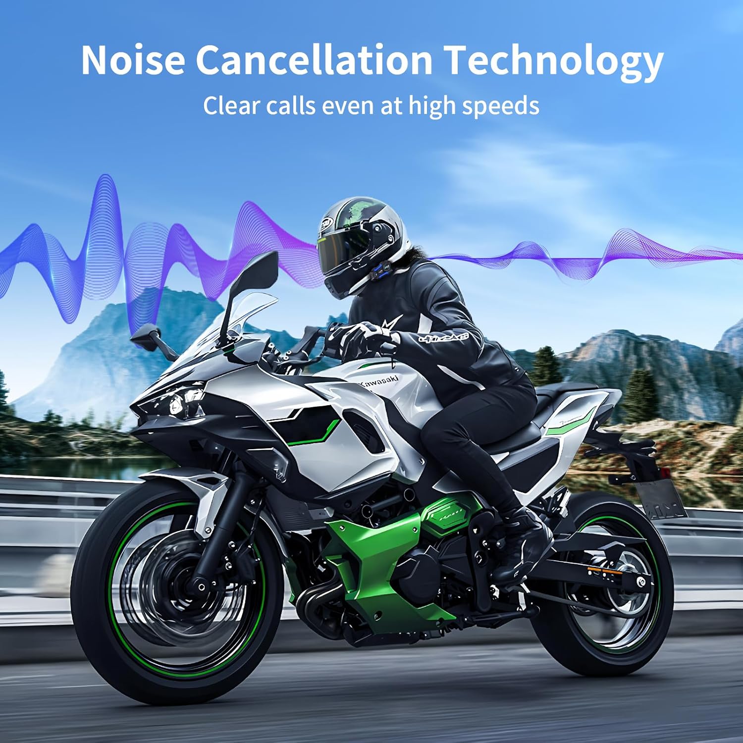 Motorcyclist benefiting from noise cancellation technology