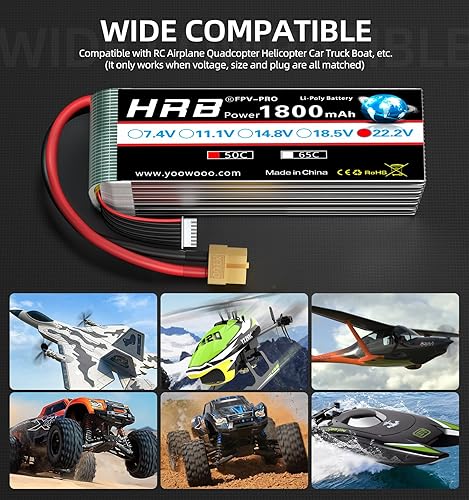 Miniatura 5 de HRB 6S 1800mAh Lipo Batería con XT60 Plug 50C 22.2V RC Lipo Batería Compatible con RC Avión Helicóptero Quadcopter Coche Camión Barco