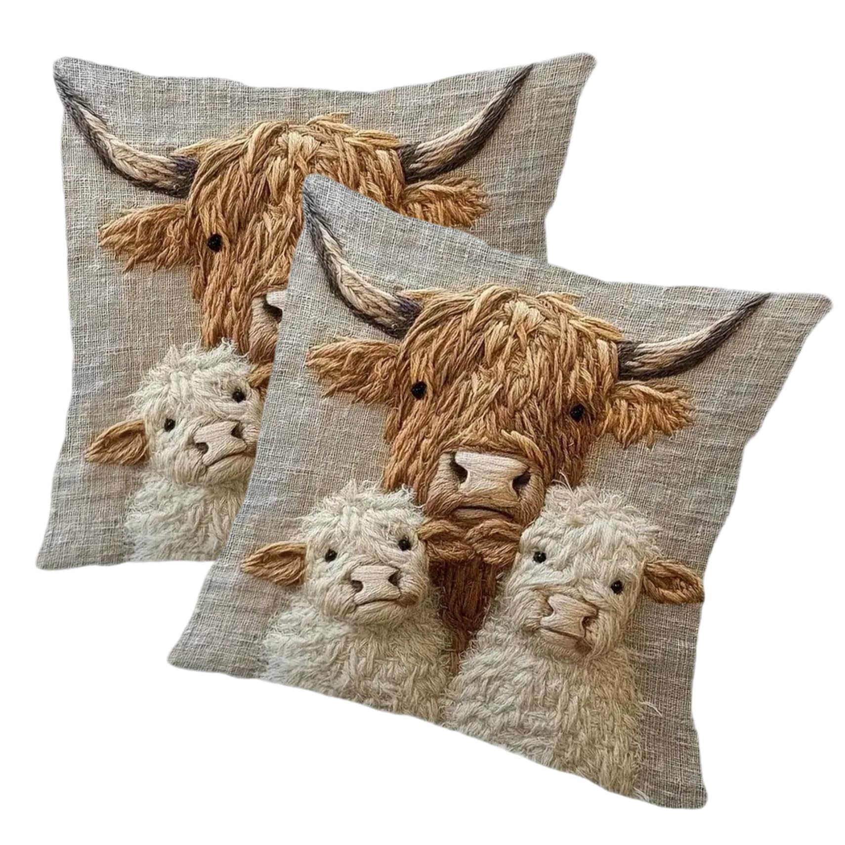 CAKEEYUM 2Pcs Throw Pillow Covers 18x18 Short Plush Decorative Square Pillpw Case Decor Cushion for Sofa Couch Bed Farmhous Decor Vintage Country Art Throw Pillow Covers 18x18 Cow Highland Print Pill