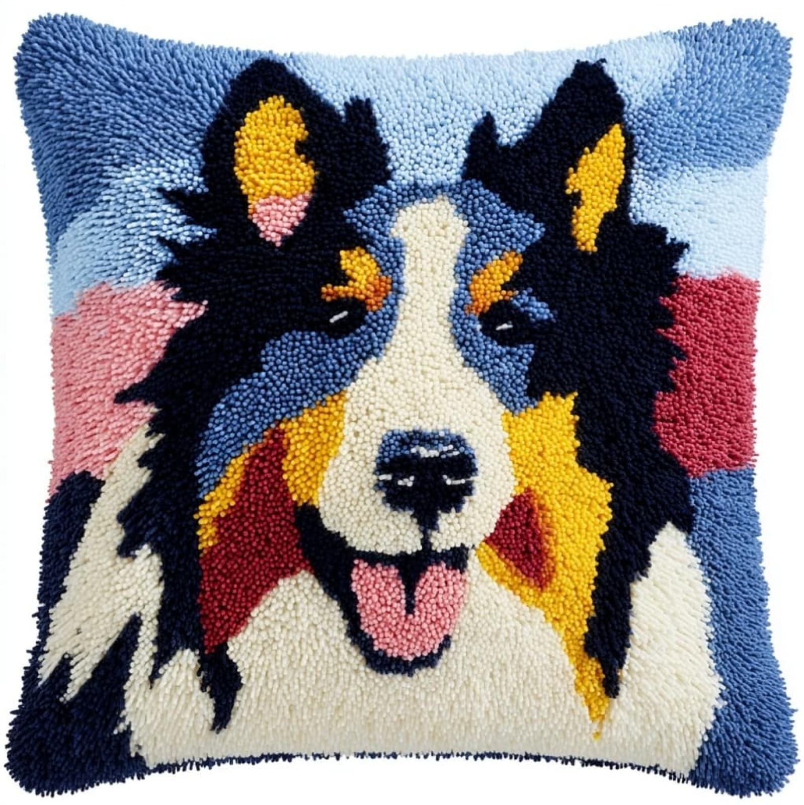 Axiangzik Women's Latch Hook Pillow Kits With Yarn,Collie Shepherd Dog Complete Diy Cushion Making Craft Kits,43X43cm Latch Hook Adult Craft Kits For