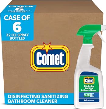 Hospital Grade Bulk Disinfecting Bathroom Sanitizer by Comet Professional, Multi-Purpose Spray Cleaner Wipes up Pathogens, for Commercial Use, 32 oz. Case of 6