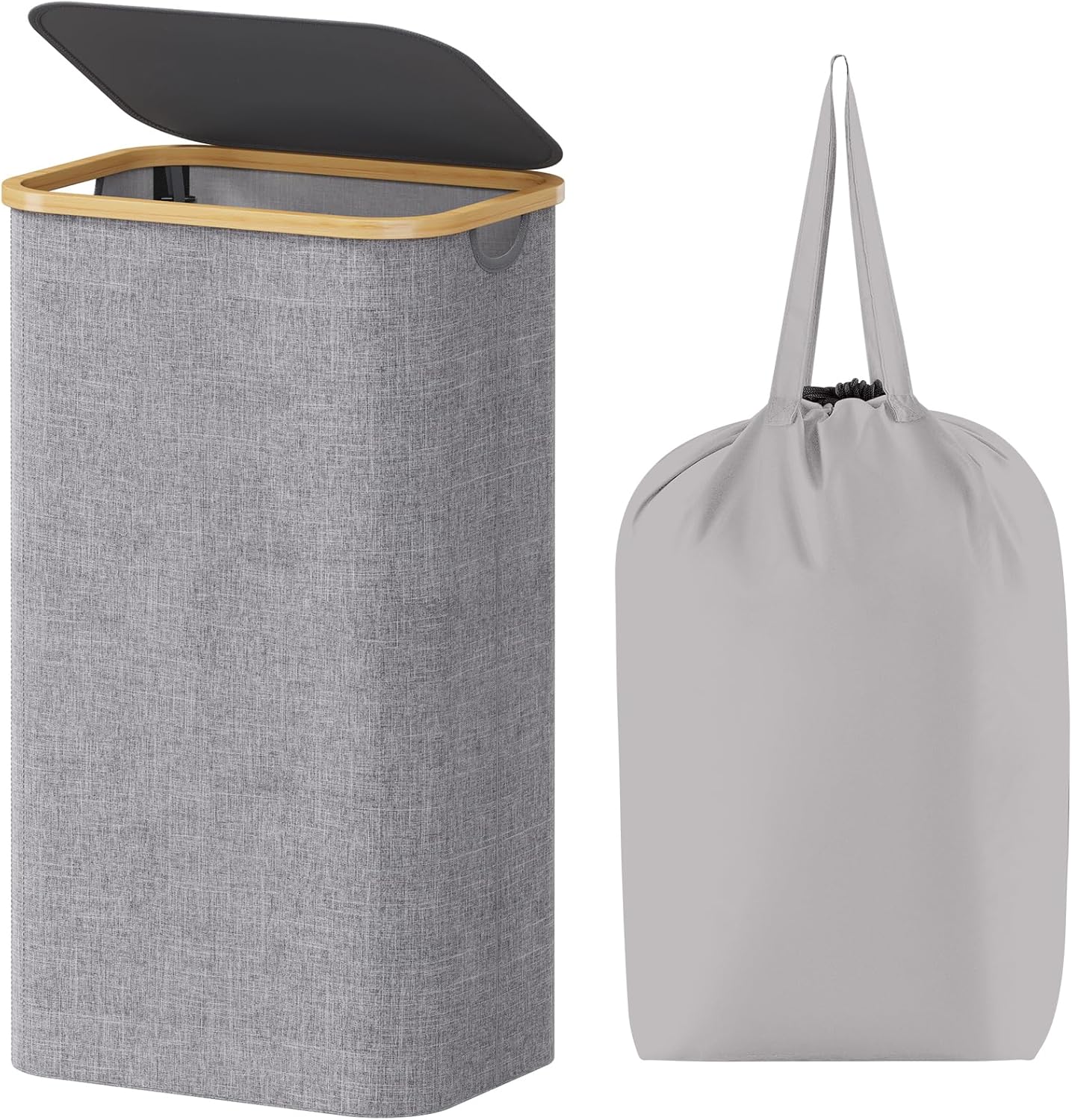 Lifewit 100L Laundry Basket with Lid, Clothes Hampers for Laundry with Bamboo Handles and A Removable Laundry Bag, Large Foldable Laundry Hamper for Bedroom, Bathroom, Dorm, Laundry Room, Light Gray Light Gray 100L