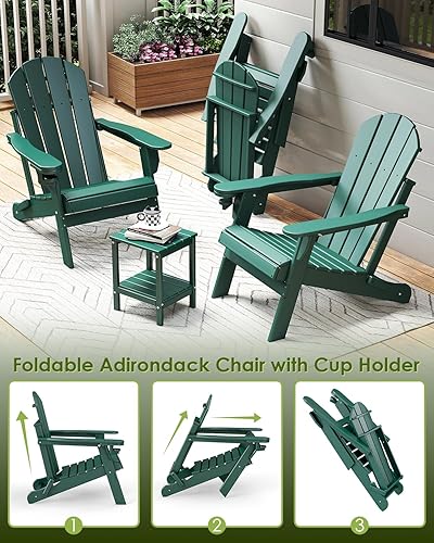 Miniatura 7 de GREENVINES Juego de sillas plegables Adirondack de 2 unidades  Plástico HDPE  Silla para hoguera  Para todo tipo de clima  Con portavasos  Diseño de