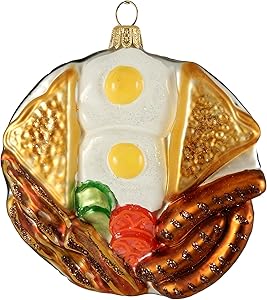 Food American Breakfast Plate Bacon Eggs Sausage Toast Chef Polish Glass Christmas Tree Ornament