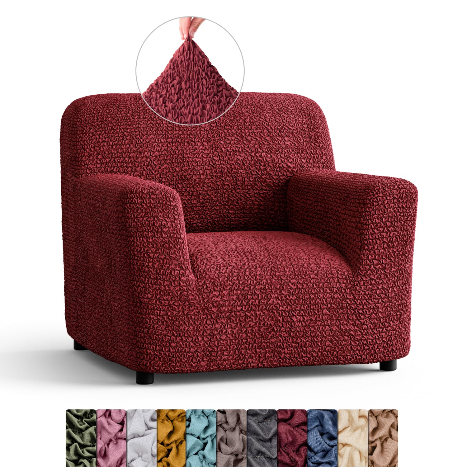 Menotti Chair Cover - Armchair Cover - Armchair Slipcover - Soft Polyester Fabric Slipcover - 1-piece Form Fit Stretch Stylish Furniture Protector - Microfibra - Bordeaux (1 Seater)