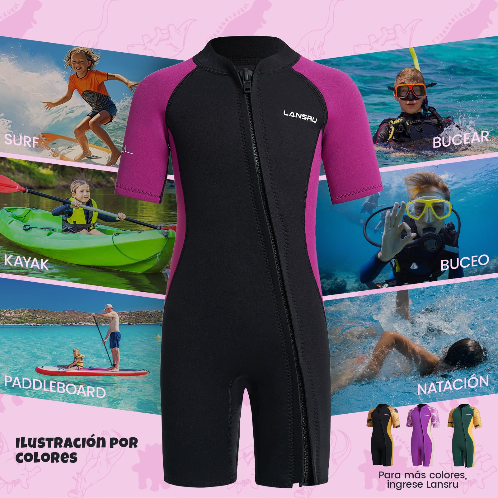 Traje de Neopreno para niños – 2,0 mm Corto Neopreno para niños, pionero Cremallera Completa, protección UV, Traje térmico para Surf, natación y Buceo