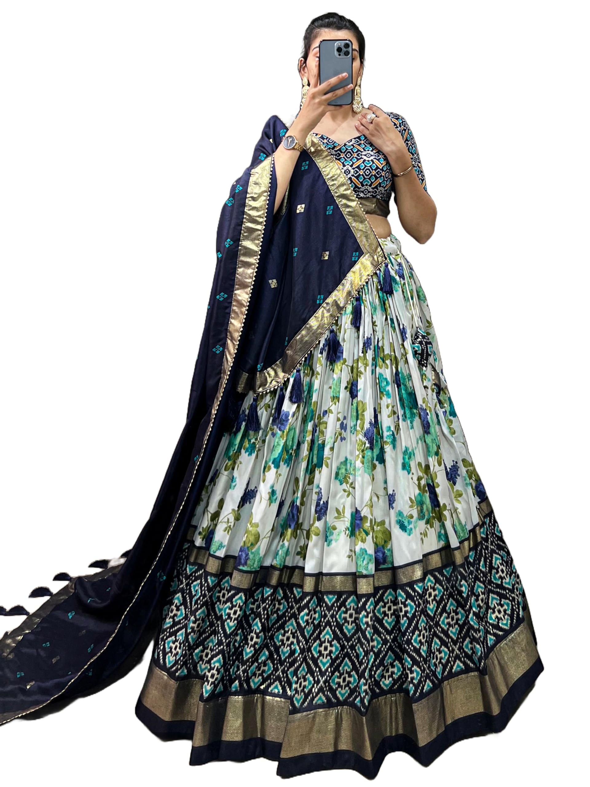 WELK Printed Ready to Wear Lehenga & Unstitched Blouse With Dupatta, Foil Work Tussar Silk Lehenga Set-image-0