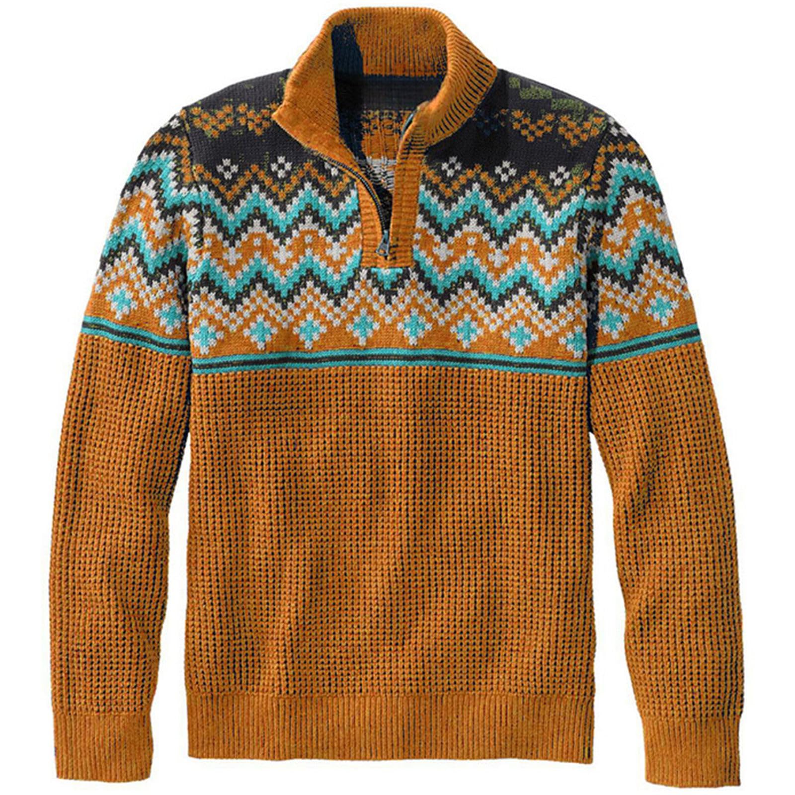Jersey de punto para hombre con media cremallera, cuello alto, jersey de punto con bloqueo de color, jersey de corte regular, suéter de invierno, suave y ligero, suéter de trabajo cálido