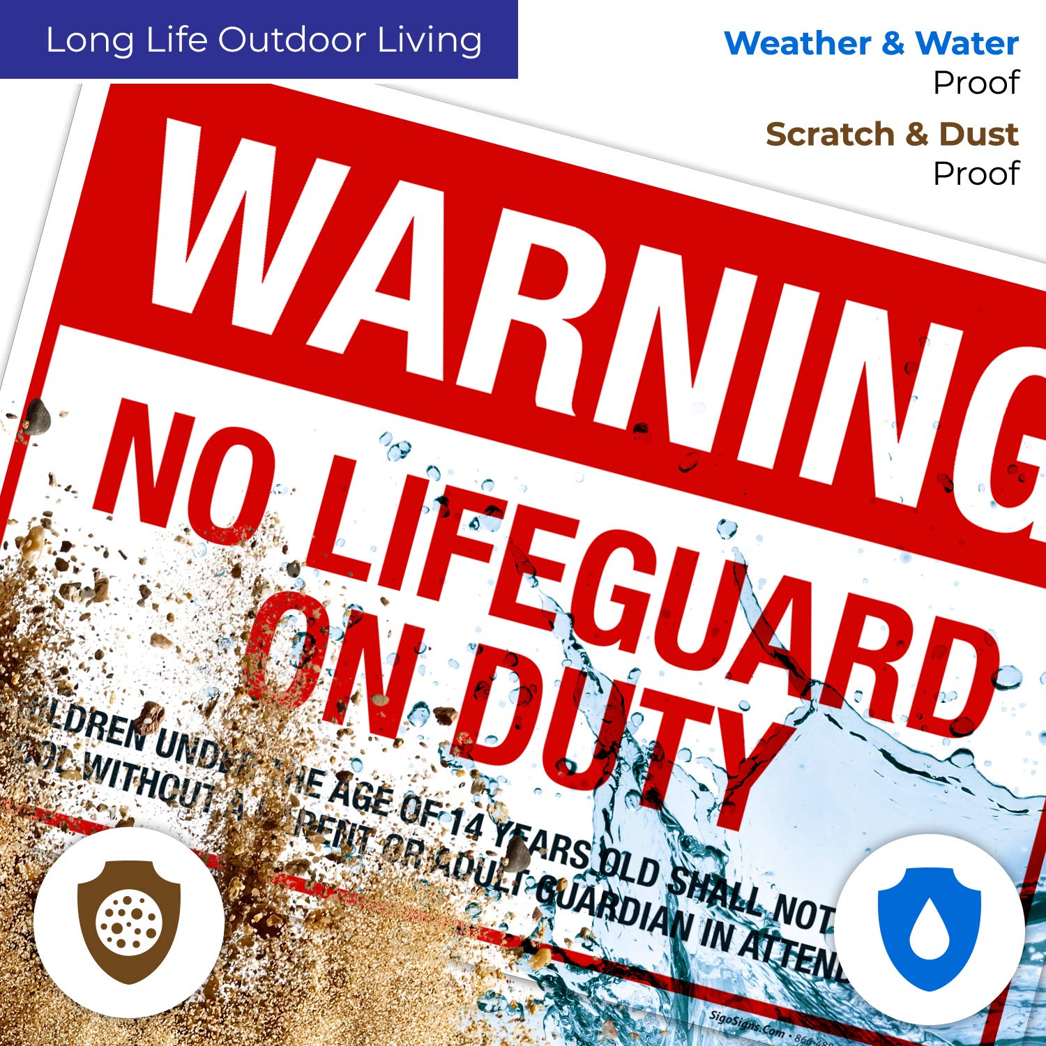 SIGO SIGNS Schild 'No Lifeguard On Duty' – Aluminium, 10 X 14 Cm, UV-Druck, Wetterfest | Einfache Montage, Hergestellt In USA