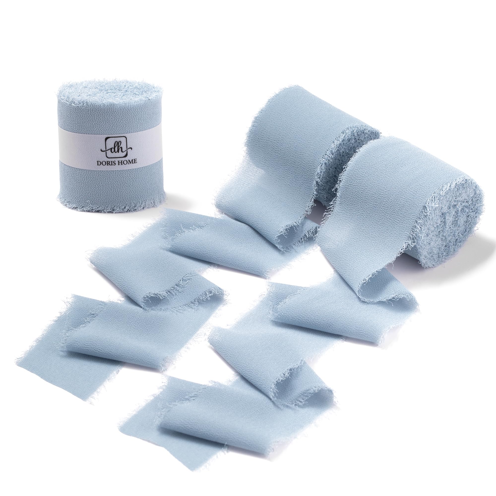 DORIS HOME Dusty Blue Chiffon Ribbon for Flower Bouquet, 2" x21Yd Fabric Ribbon for Gift Wrapping, Handmade Frayed Ribbon for Wedding, Chiffon Silk Ribbon for Christmas Decorations