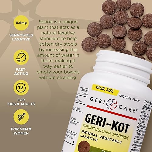 Vista 11 de Geri-KOT Senna - Tabletas laxantes y suavizantes de heces, 100 unidades, laxante estimulante vegetal natural, tabletas Senna para movimiento