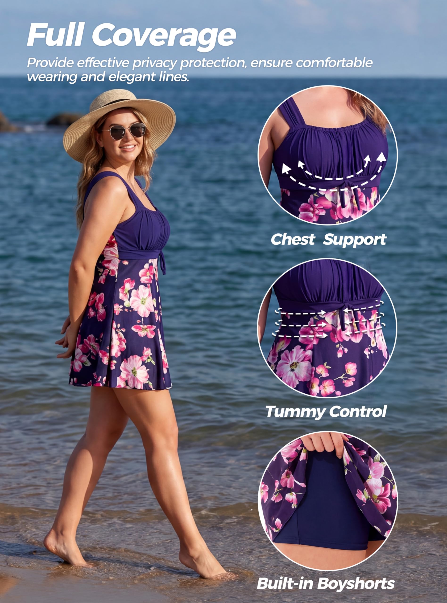 Wantdo Traje de Baño de Una Pieza para Mujer Diseño Reductor Ideal para Natación Opción de Tankini Tamaños Bañador Mujer Natación